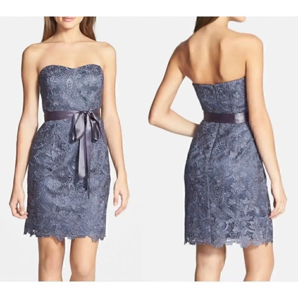 Adrianna Papell Purple Strapless Lace Dress, Size 4